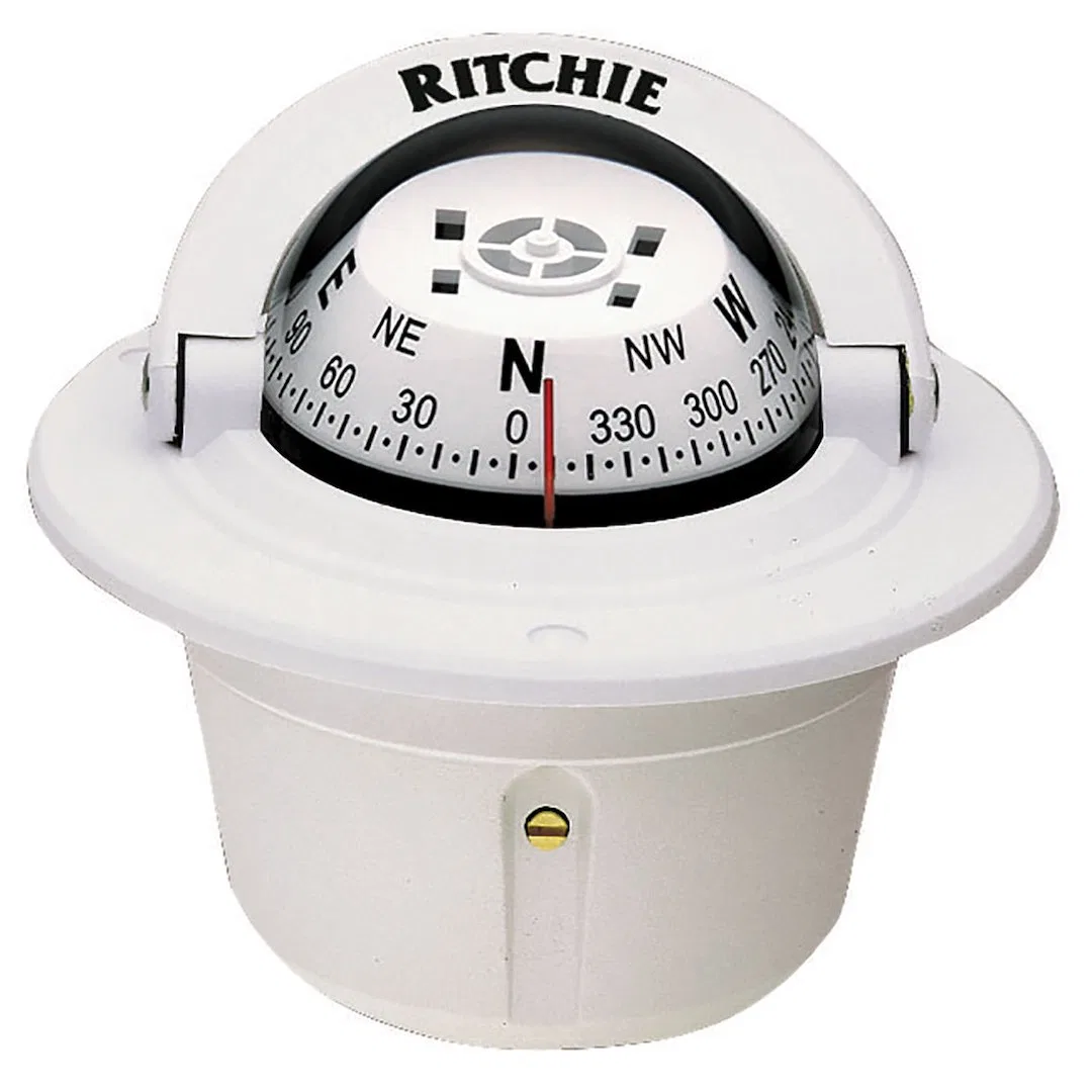 F-50W – RITCHIE NAVI Compass, White 12 Volt Green Light Flush Mount 2-3/4 Inch Direct Read Dial 4-7/8 Inch Overall Wi...